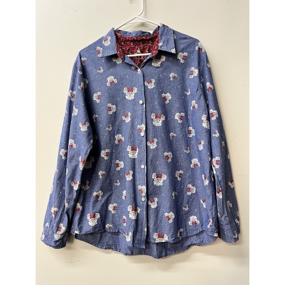 Disney Parks Minnie Mouse Rose Chambray Button Front Shirt Size XL